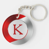 Rood en zilver Modern Metallic Geometric Design Sleutelhanger (Achterkant)