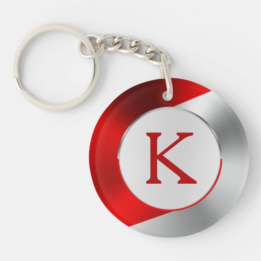 Rood en zilver Modern Metallic Geometric Design Sleutelhanger (Voorkant)
