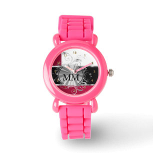 Rood en zilver monogram op wit horloge