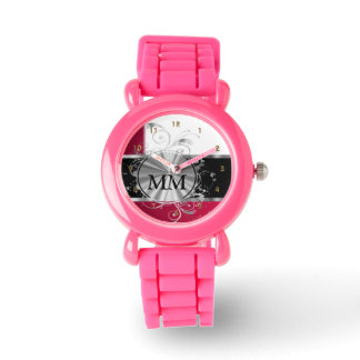 Rood en zilver monogram op wit horloge