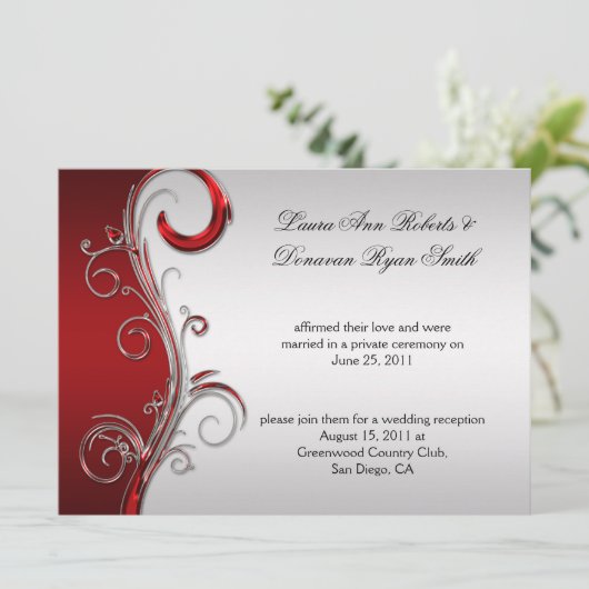  Rood en Zilver  Post Wedding Kaart (Staand voorkant)