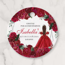 Rood en zilver Quinceanera Circle Favor Tag Bedankjes Labels