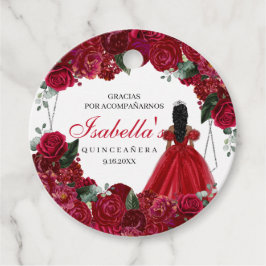 Rood en zilver Quinceanera Circle Favor Tag Bedankjes Labels