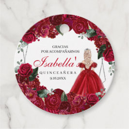 Rood en zilver Quinceanera Circle Favor Tag Bedankjes Labels