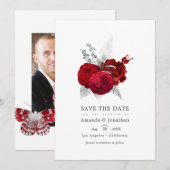 Rood en Zilver Roos Wedding Foto Save The Date (Voorkant / Achterkant)