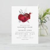 Rood en Zilver Vintage Roos Bruiloft Kaart (Staand voorkant)
