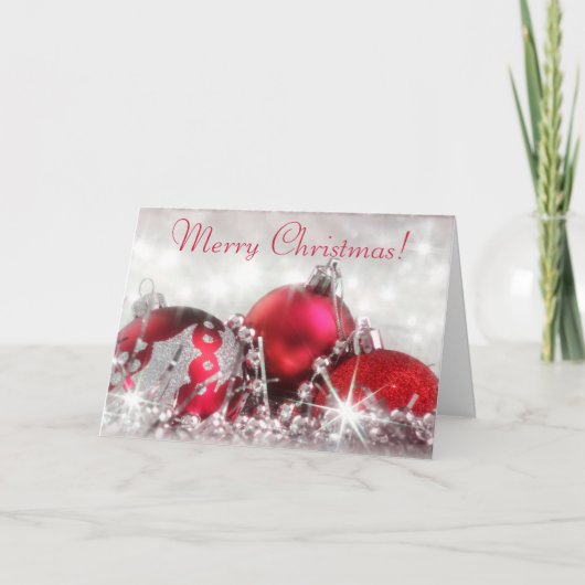 Rood en Zilver Vrolijk Kerstfeest Wenskaart Feestdagen Kaart (Voorkant)