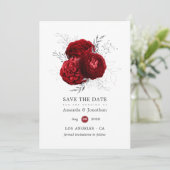 Rood en zilveren bloemen bruiloft save the date (Staand voorkant)