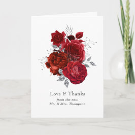Rood- en zilveren Floral Wedding Bedankkaart