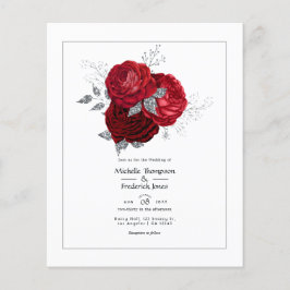 Rood- en zilveren Floral Wedding Flyer