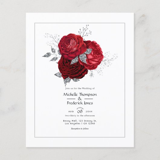 Rood- en zilveren Floral Wedding Flyer (Voorkant)