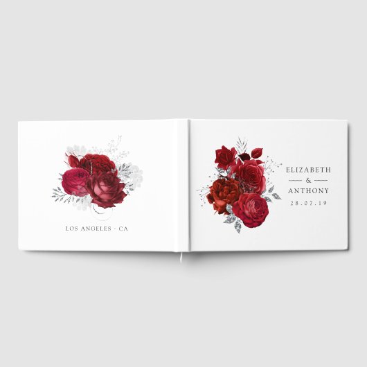 Rood- en zilveren Floral Wedding Gastenboek (Volledig)