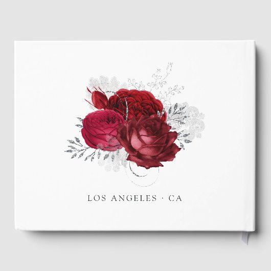 Rood- en zilveren Floral Wedding Gastenboek (Achterkant)