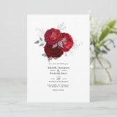 Rood- en zilveren Floral Wedding Kaart (Staand voorkant)