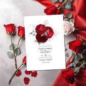 Rood- en zilveren Floral Wedding Kaart