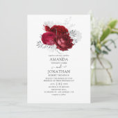 Rood- en zilveren Floral Wedding Kaart (Staand voorkant)