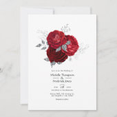 Rood- en zilveren Floral Wedding Kaart (Voorkant)