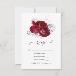 Rood- en zilveren Floral Wedding RSVP Kaartje