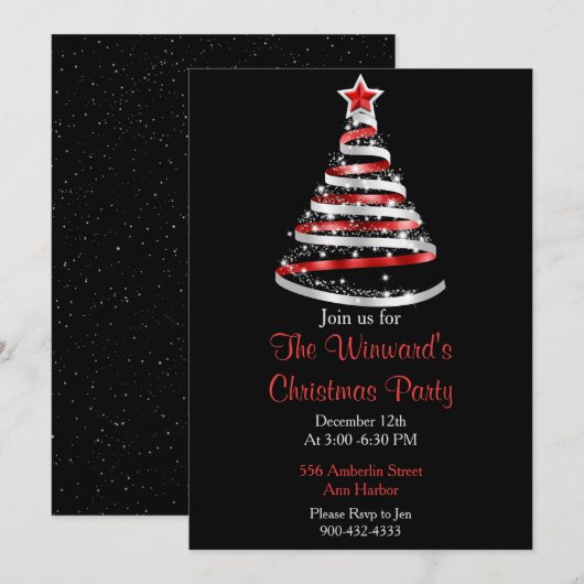 Rood- en zilveren kerstboom kaart (Voorkant / Achterkant)