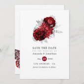 Rood en Zilveren Roos Bruiloft Save The Date (Voorkant / Achterkant)