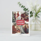 Rood en zilveren sterren Merry Alles Multi Photo Feestdagenkaart (Staand voorkant)