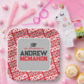 Rood en Zilvergrijs Gepersonaliseerd Afstuderen Papieren Bordje (Feest)