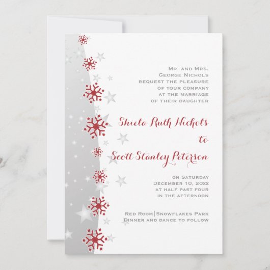 Rood- en zilvergrijze uitnodiging voor bruiloft (Voorkant)