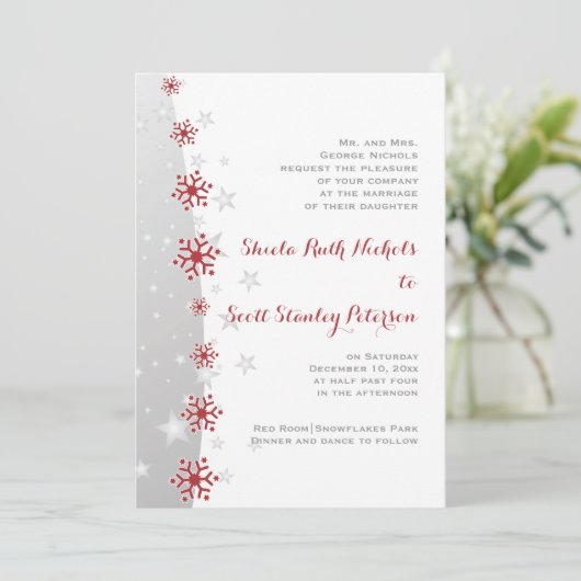 Rood- en zilvergrijze uitnodiging voor bruiloft (Staand voorkant)