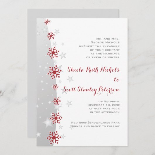 Rood- en zilvergrijze uitnodiging voor bruiloft (Voorkant / Achterkant)