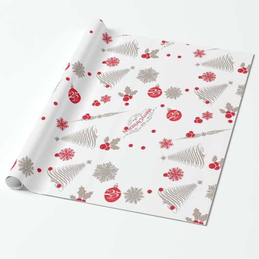 Rood en zilverkleurig kerstpapier met glanzende om cadeaupapier (Uitgerold)