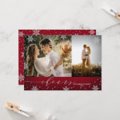 Rood- en zilversneeuwvlokken 2 kerstfoto's kaart (Voorkant / Achterkant in situ)