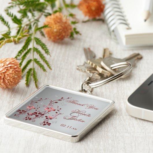 Rood en zilvervlies met Butterflies Sleutelhanger (Zijkant)