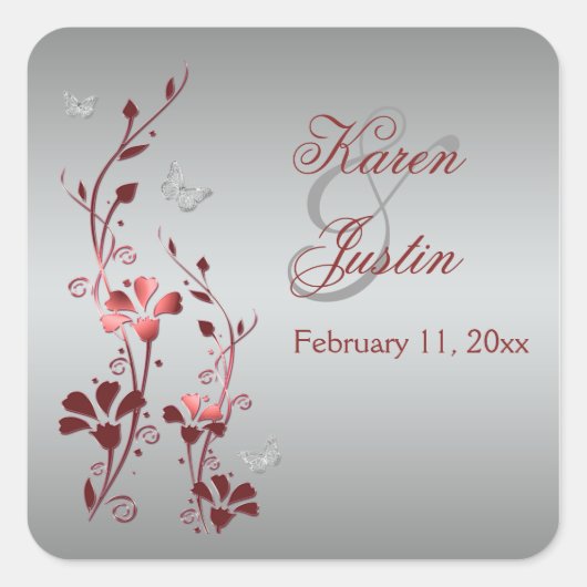 Rood en zilvervlies met Butterflies Sticker (Voorkant)