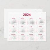 Rood en Zwart 2024 Jaar in het kort Kalender Briefkaart (Voorkant / Achterkant)