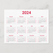Rood en Zwart 2024 Jaar in het kort Kalender Briefkaart (Voorkant)