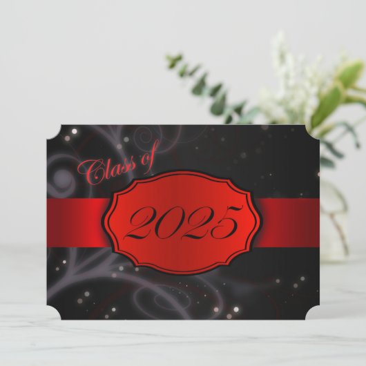 Rood en Zwart 2025 Afstudeerfeest Kaart (Staand voorkant)
