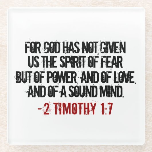 Rood en Zwart 2 Timoteüs 1:7 Glazen Onderzetter (Voorkant)