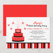 Rood en zwart 80th Birthday Cake Party Invitation Kaart (Voorkant / Achterkant)