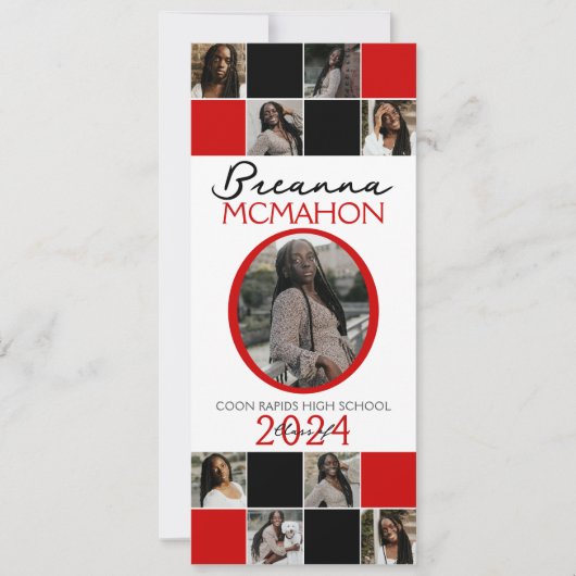 Rood en Zwart 9 Foto Afstuderen Aankondiging (Voorkant)