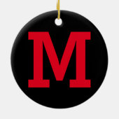 Rood en Zwart Aangepaste Naam Grote Initiaal Lette Keramisch Ornament (Achterkant)