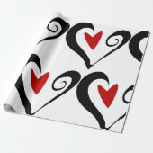 Rood en zwart Abstract Hart Modern Romantisch Cadeaupapier (Uitgerold)