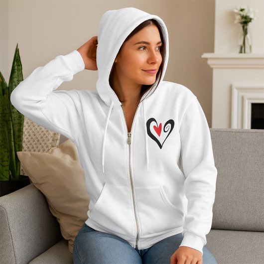 Rood en zwart Abstract Hart Modern Romantisch Hoodie