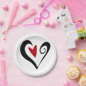 Rood en zwart Abstract Hart Modern Romantisch Papieren Bordje (Feest)