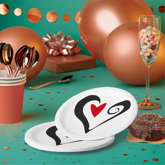 Rood en zwart Abstract Hart Modern Romantisch Papieren Bordje