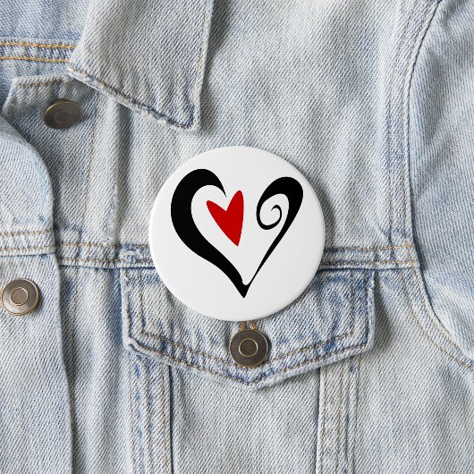 Rood en zwart Abstract Hart Modern Romantisch Ronde Button 7,6 Cm