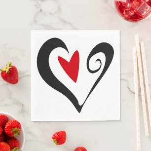 Rood en zwart Abstract Hart Modern Romantisch Servet