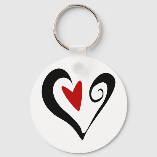 Rood en zwart Abstract Hart Modern Romantisch Sleutelhanger (Voorkant)