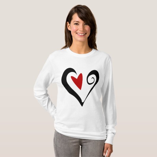 Rood en zwart Abstract Hart Modern Romantisch T-shirt (Voorkant volledig)