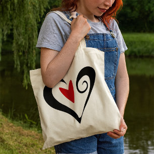 Rood en zwart Abstract Hart Modern Romantisch Tote Bag