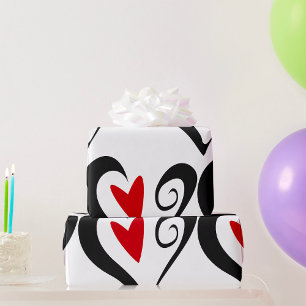Rood en Zwart Abstract Hart Moderne Romantiek Cadeaupapier